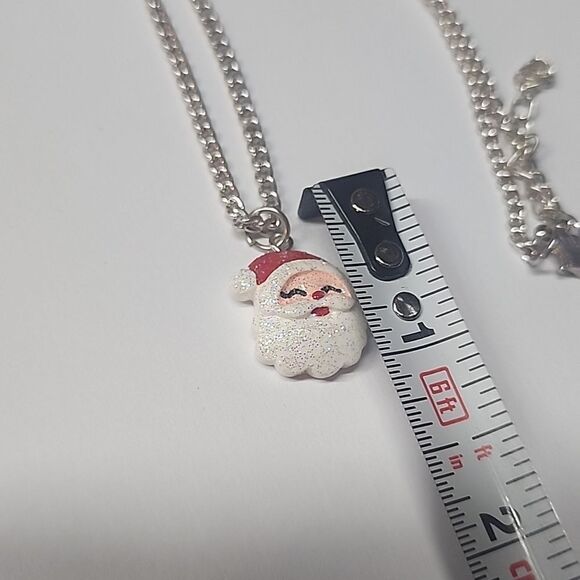 Glitter Santa Christmas Pendant on 16" Silver Tone Chain - Picture 3 of 3
